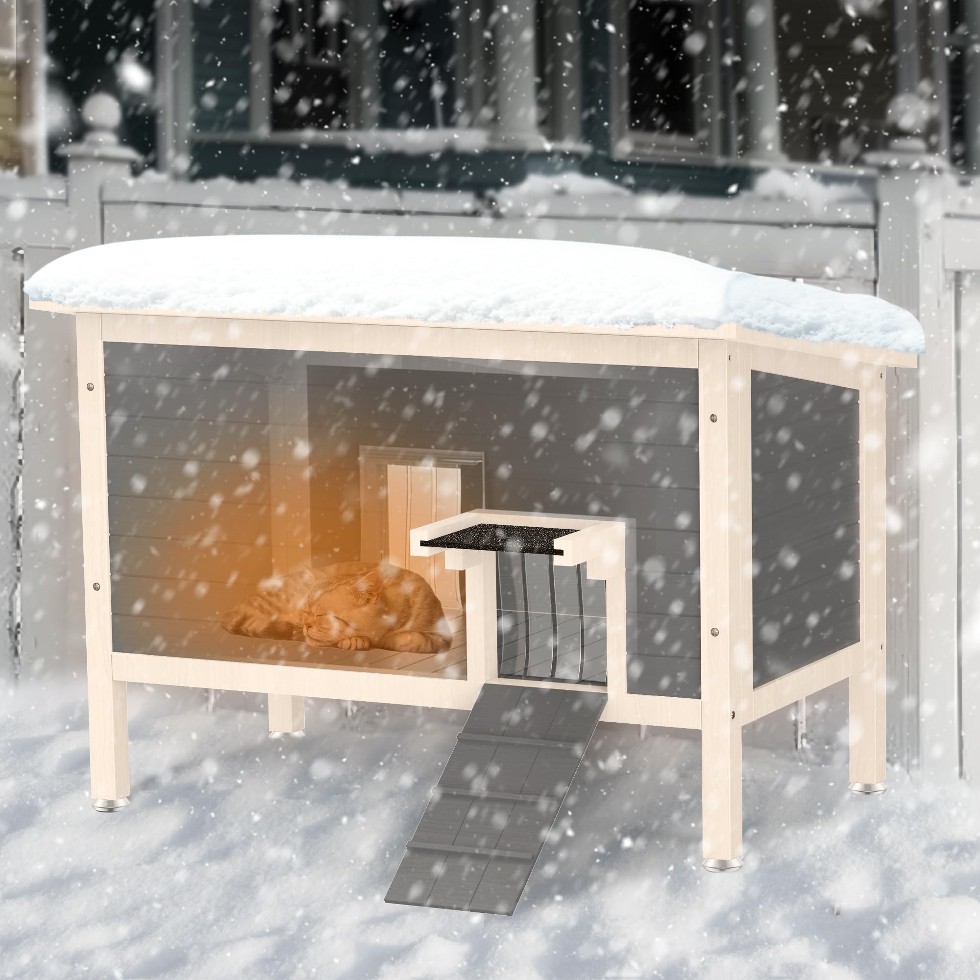 FUHESI Weatherproof Outdoor cat House for Winter Heated cat Houses